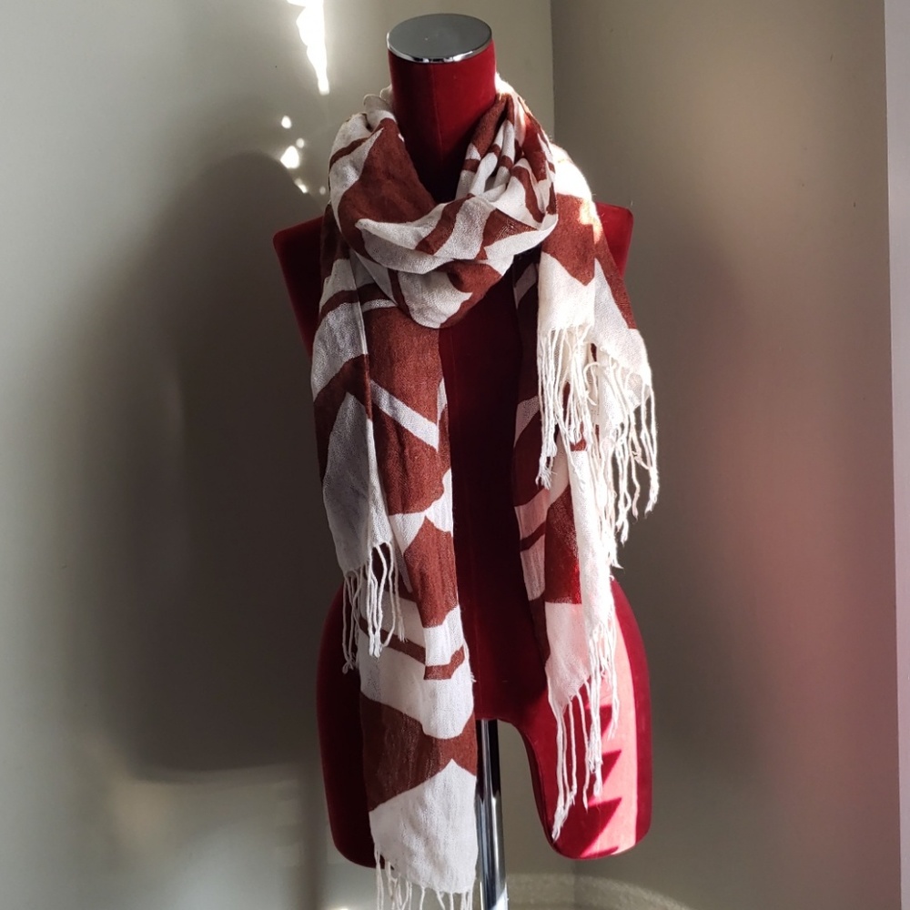 Burnt Orange and Cream Aztec Print Scarf